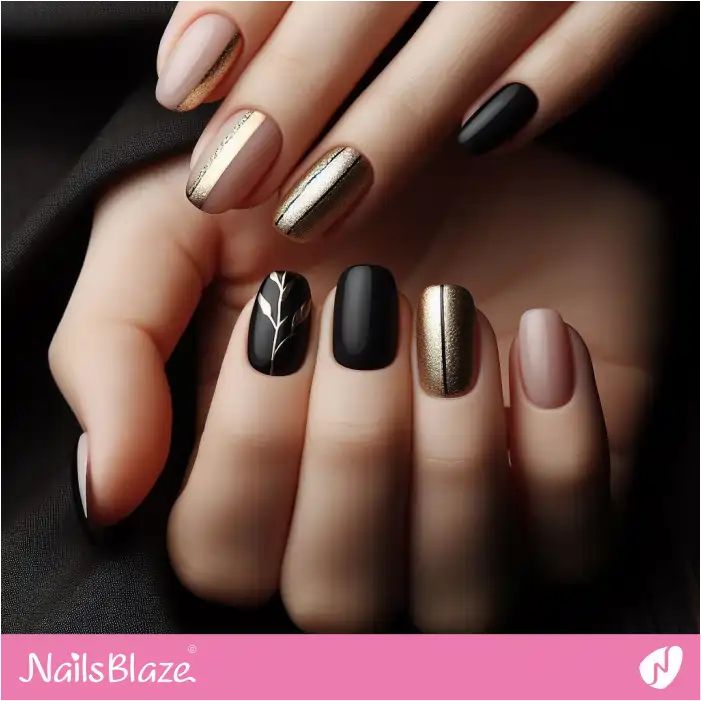 Short Black and Gold New Year's Nails Simple Design | 2024 Nails - NB3710